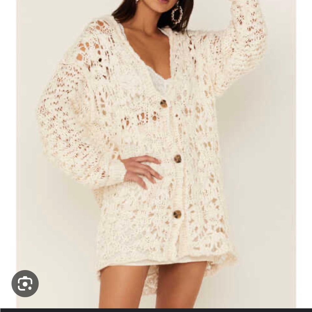 NWT Free People Imelda Thick Crochet Cardigan Button Up Long Sweater - Plum only